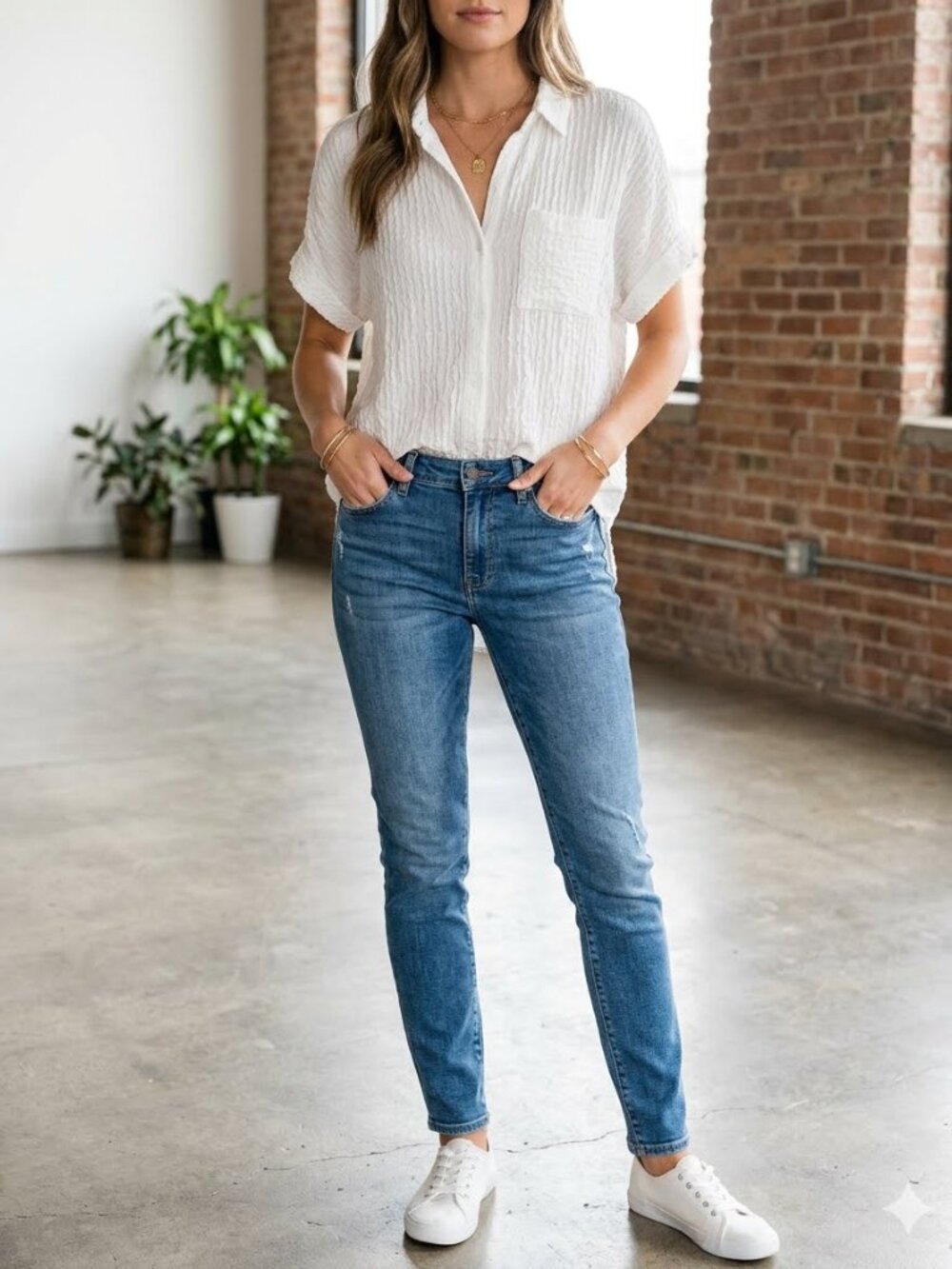 Button Down Shirt Cream Textured by Jane & Delancey
